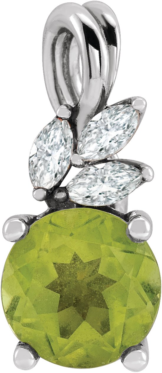 14K White Peridot & 1/10 CTW Diamond Pendant     