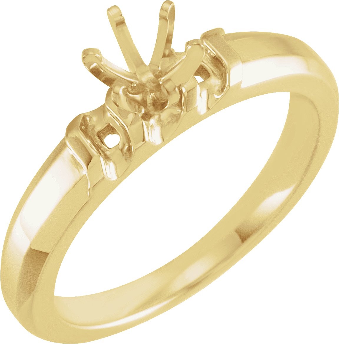 18K Yellow Gold 3 Stone Round Engagement Ring Mounting