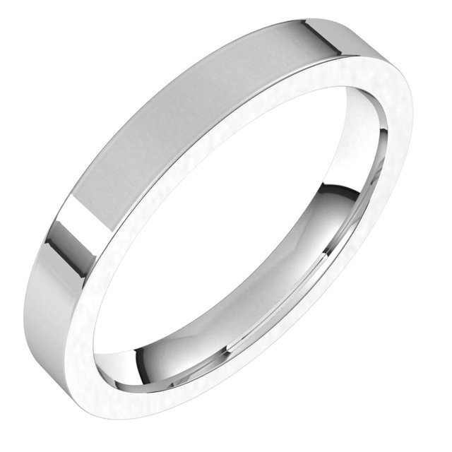 18K White 3 mm Flat Comfort Fit Band Size 6