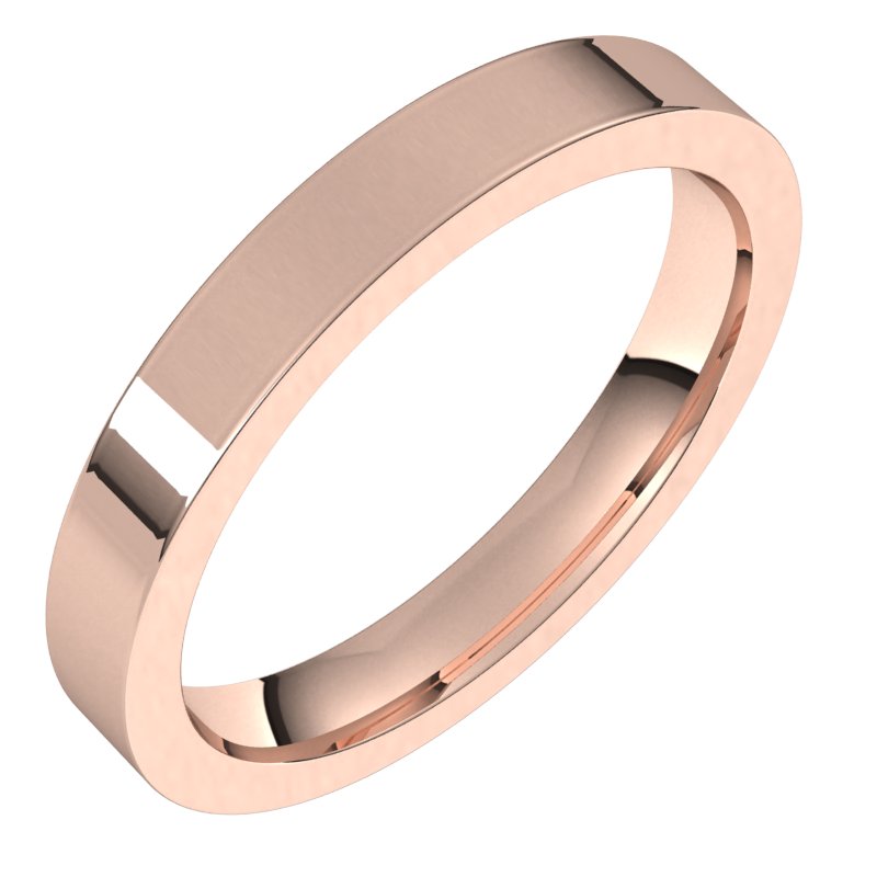 14K Rose 3 mm Flat Comfort Fit Band Size 8