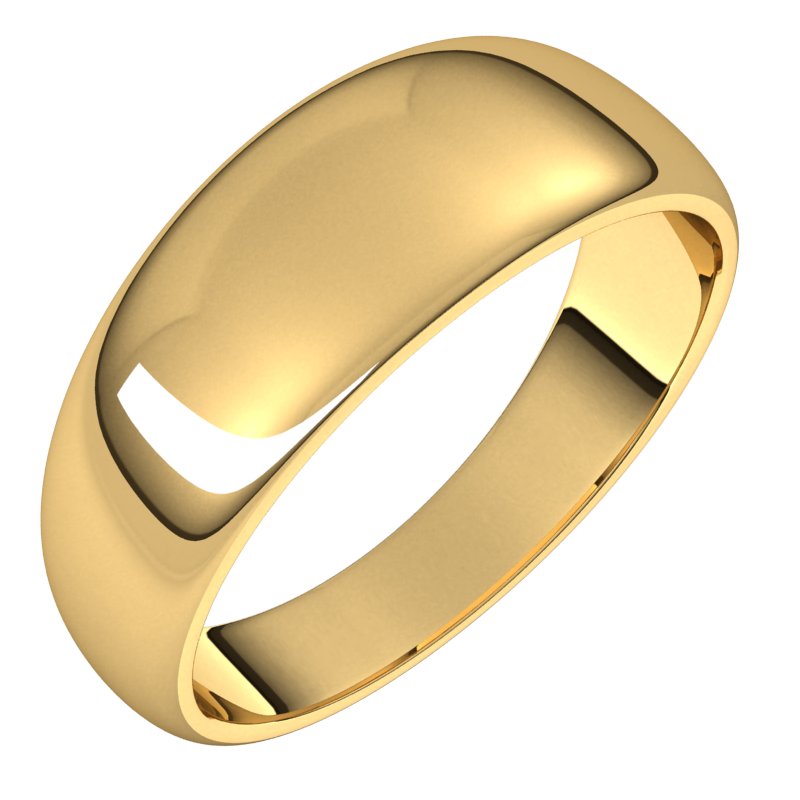 14K Yellow 7 mm Half Round Tapered Band Size