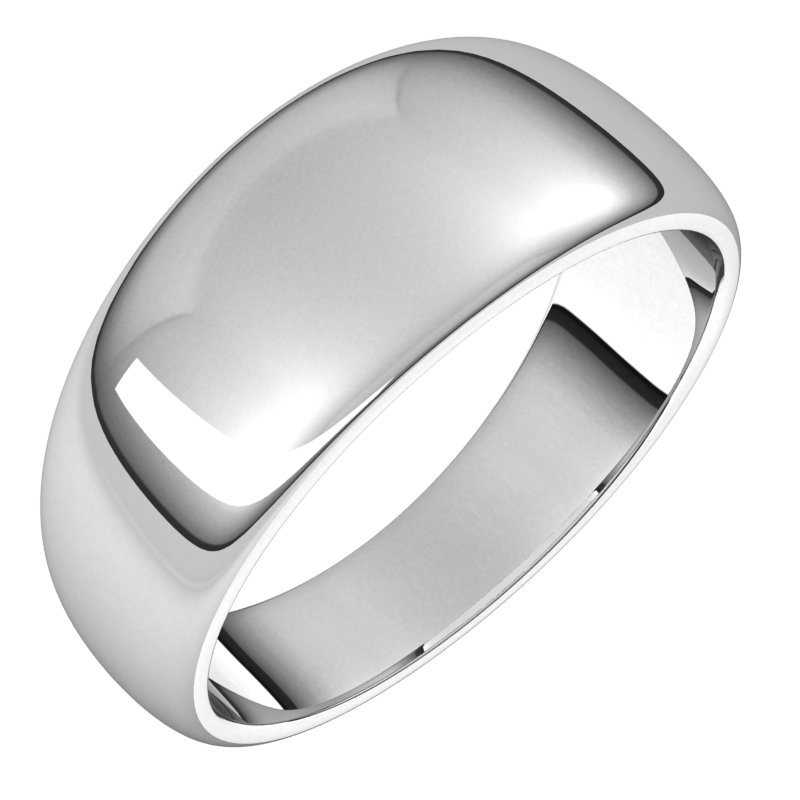 14K White 8 mm Half Round Tapered Band Size