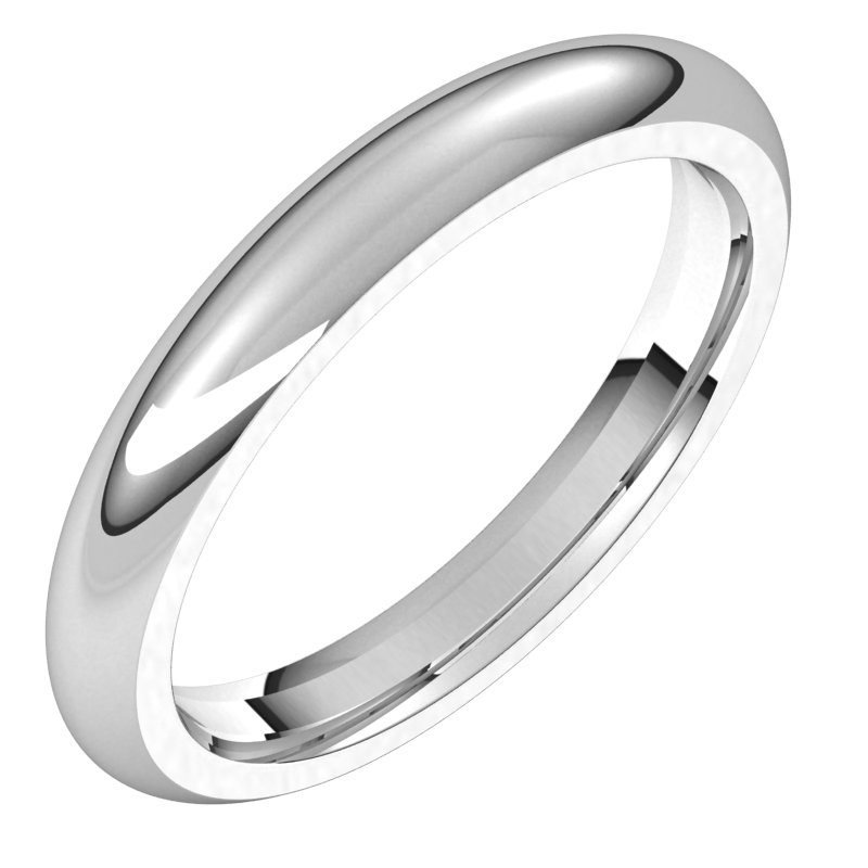 14K White 3 mm Half Round Comfort Fit Band Size 10.5