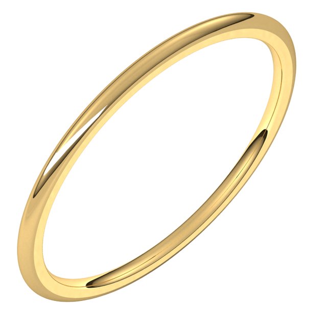 14K Yellow 1 mm Half Round Comfort Fit Light Band Size 4.5