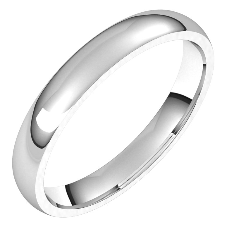 14K White 3 mm Half Round Comfort Fit Light Band Size 8