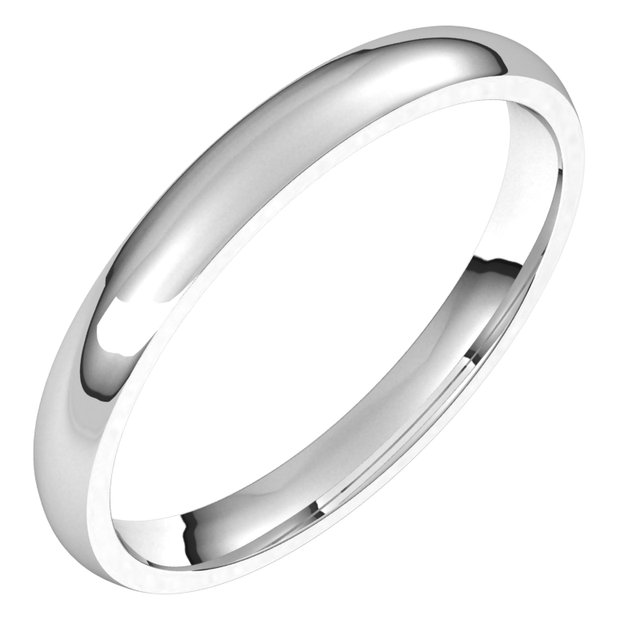 Sterling Silver 2.5 mm Half Round Comfort Fit Light Band Size 7.5