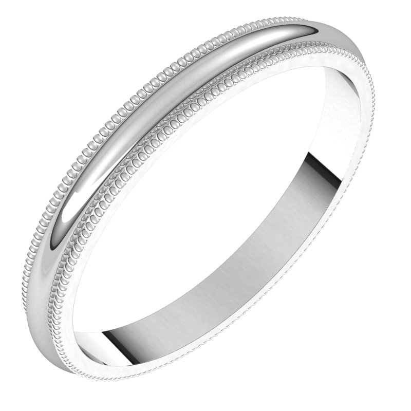 14K White 2.5 mm Milgrain Half Round Band Size 8