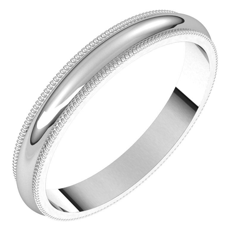 14K White 3 mm Milgrain Half Round Band Size 8