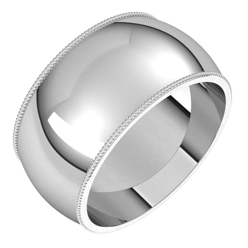 Platinum 10 mm Milgrain Half Round Band Size 11