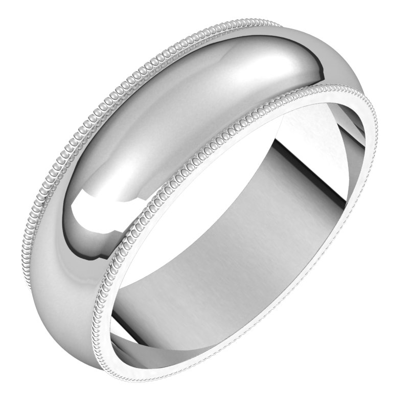 14K White 6 mm Milgrain Half Round Band Size 11