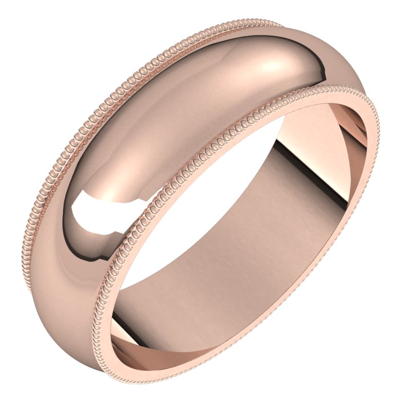 14K Rose 6 mm Milgrain Half Round Band Size 10.5 Ref 8540092