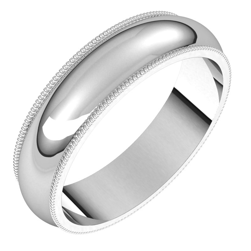 14K White 5 mm Milgrain Half Round Band Size 9.5