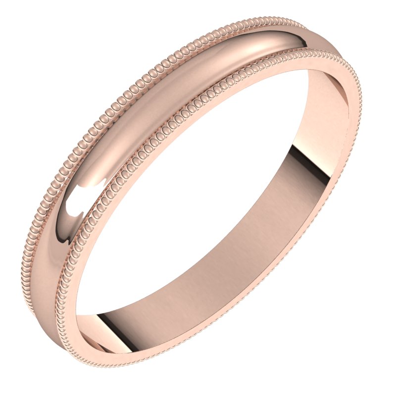 14K Rose 3 mm Milgrain Half Round Light Band Size 9