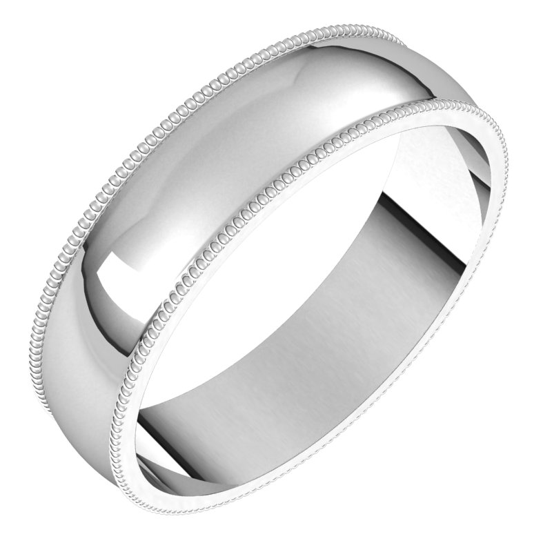 14K White 5 mm Milgrain Half Round Light Band Size 12