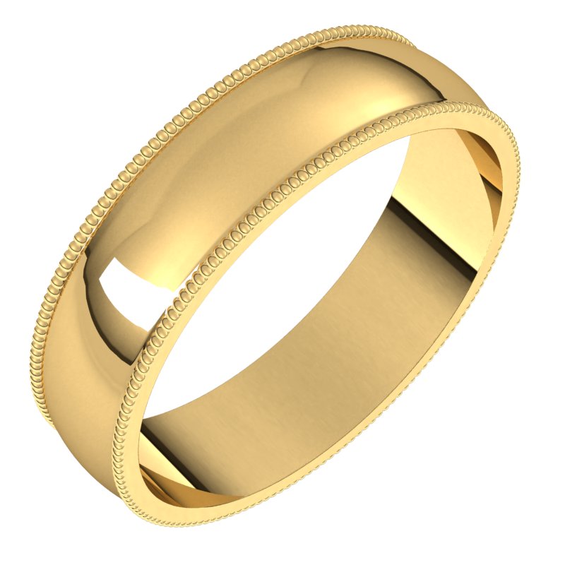 14K Yellow 5 mm Milgrain Half Round Light Band Size 8