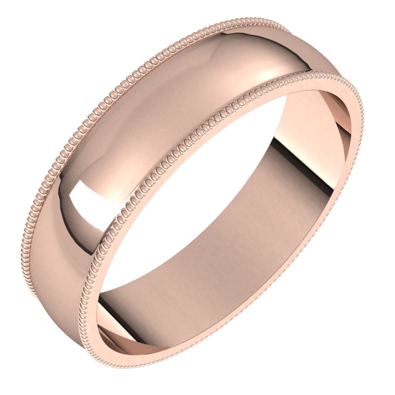 14K Rose 5 mm Milgrain Half Round Light Band Size 9