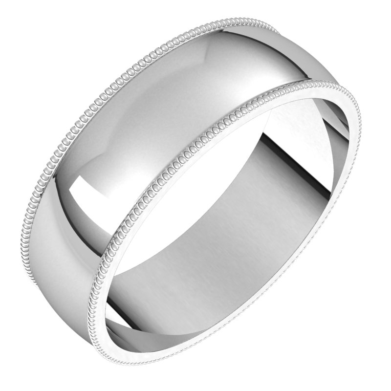 Platinum 6 mm Milgrain Half Round Light Band Size 8.5