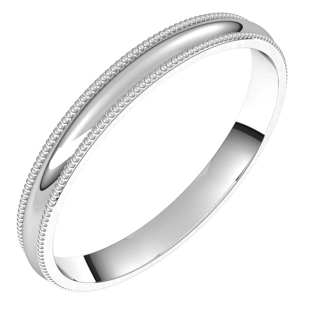 Sterling Silver 2.5 mm Milgrain Half Round Comfort Fit Band Size 8.5