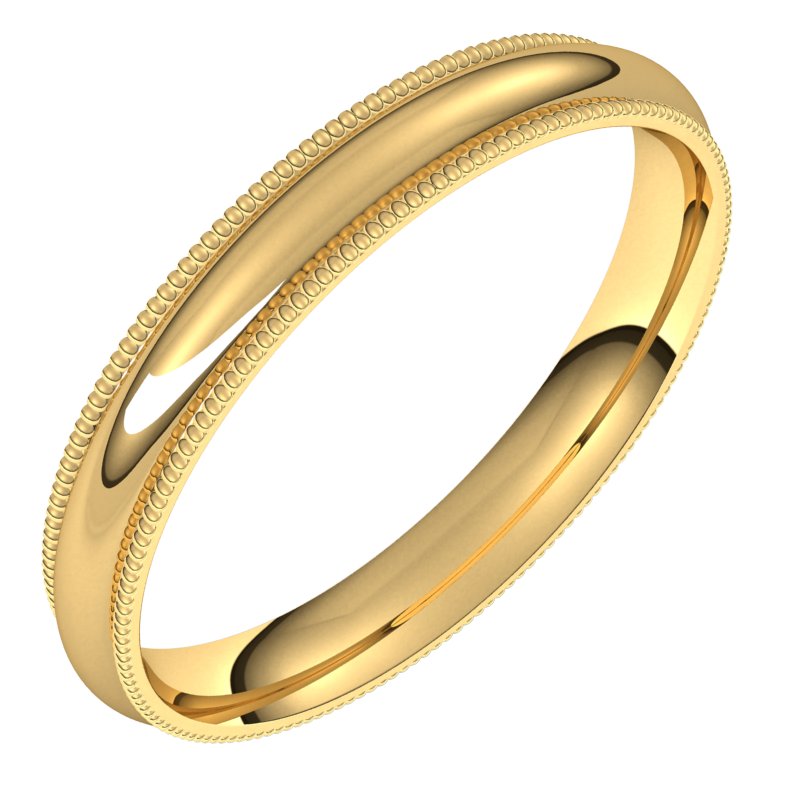 14K Yellow 3 mm Milgrain Half Round Comfort Fit Band Size 10.5 Ref 205004