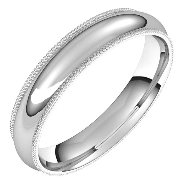 Sterling Silver 4 mm Milgrain Half Round Comfort Fit Band Size 11