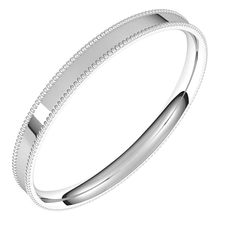 14K White 2.5 mm Milgrain Flat Comfort Fit Band Size 9.5