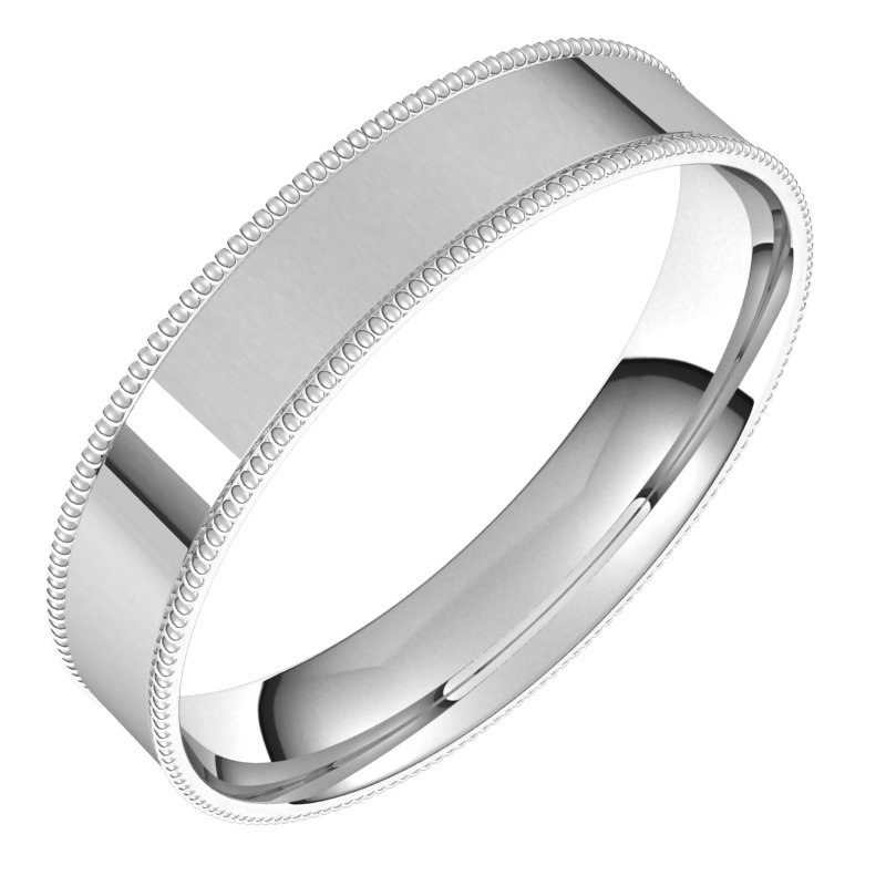 14K White 4 mm Milgrain Flat Comfort Fit Band Size 8.5