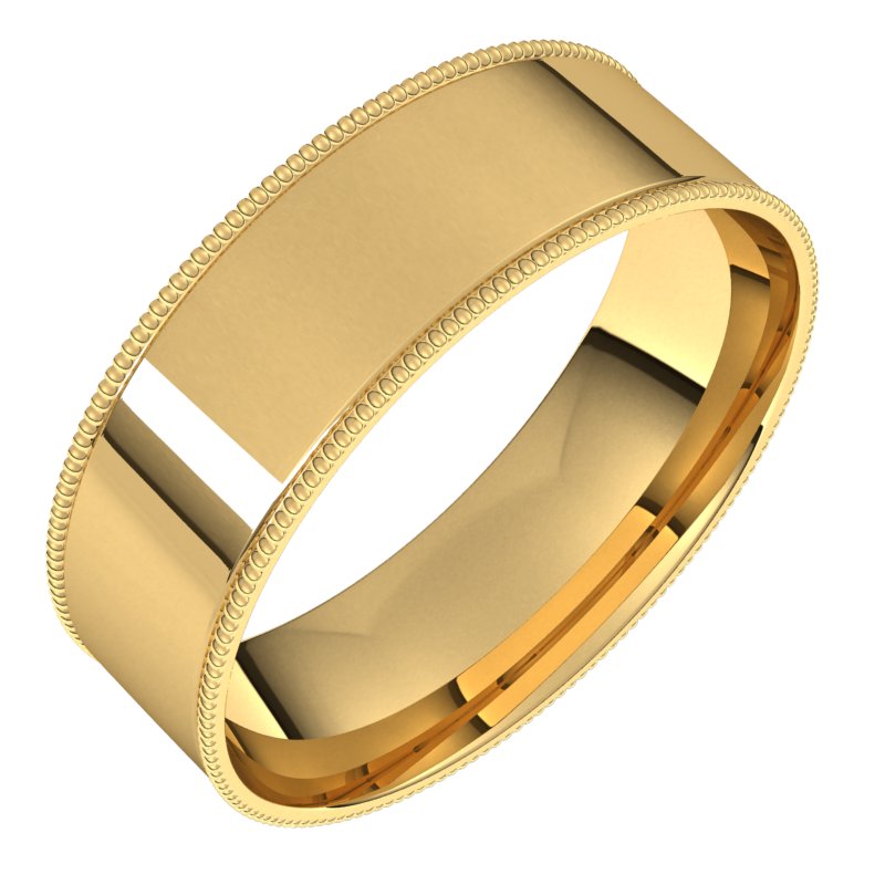 14K Yellow 6 mm Milgrain Flat Comfort Fit Band Size 10.5