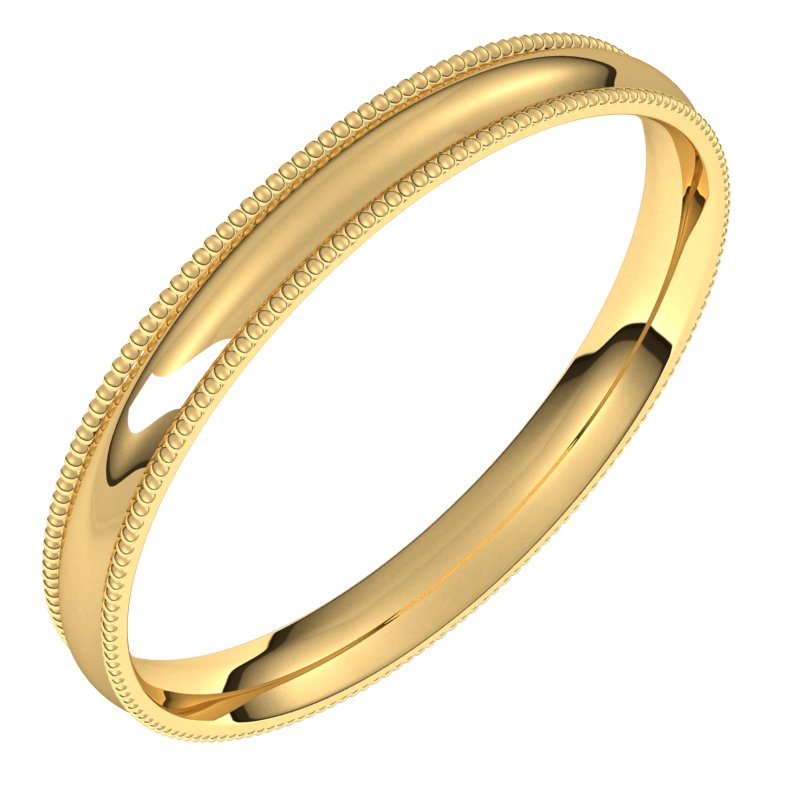 14K Yellow 2.5 mm Milgrain Half Round Comfort Fit Light Band Size 8.5