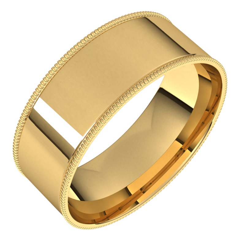 14K Yellow 7 mm Milgrain Flat Comfort Fit Band Size 10