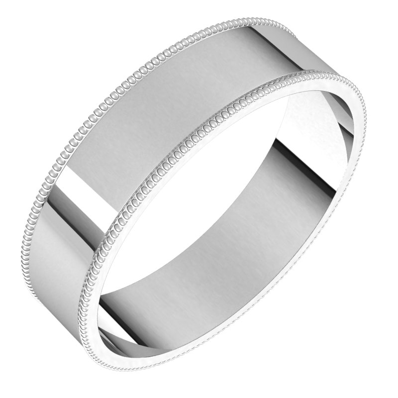 14K White 5 mm Milgrain Flat Comfort Fit Band Size 8