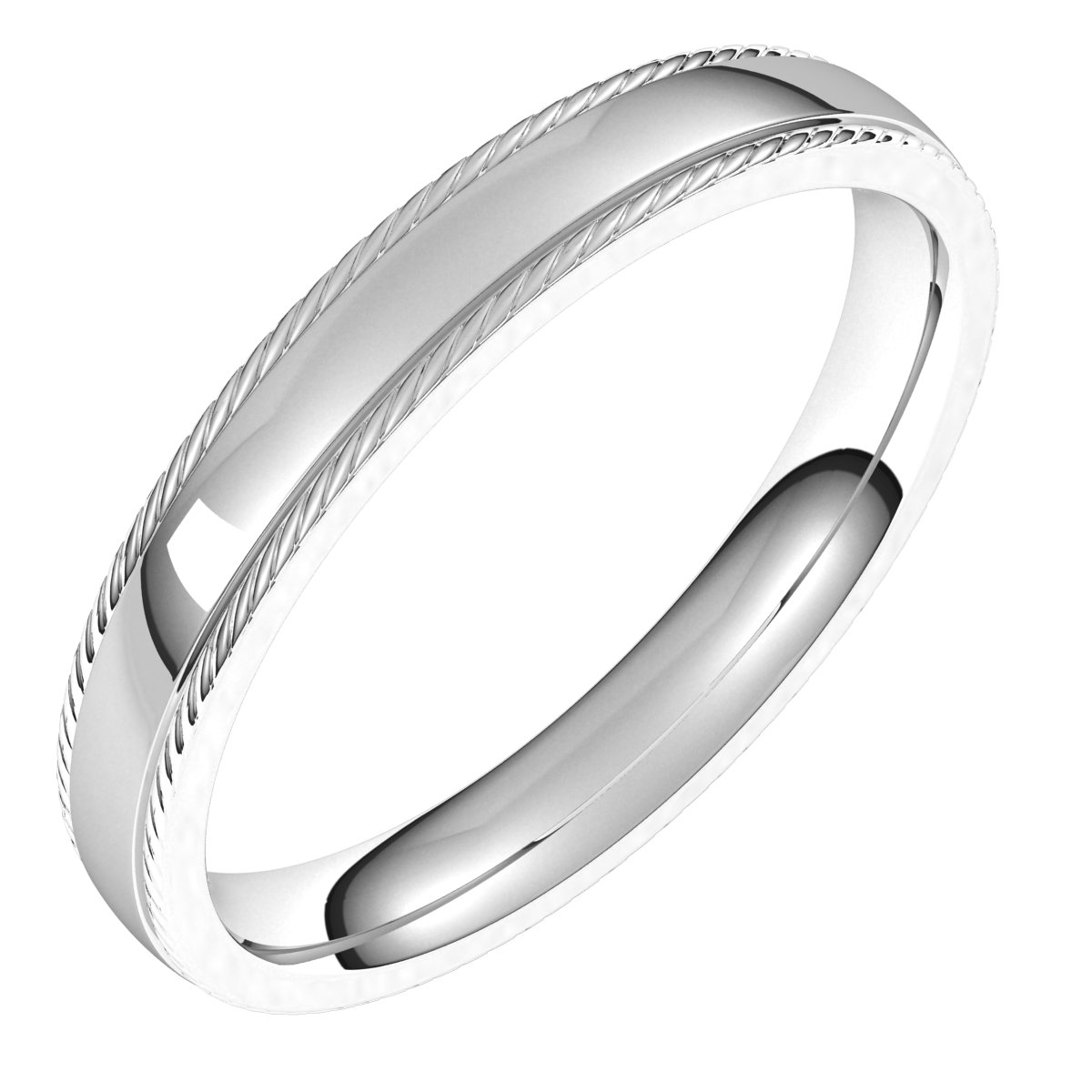 Sterling Silver 3 mm Rope Half Round Comfort Fit Band Size 10.5 Ref 16140013