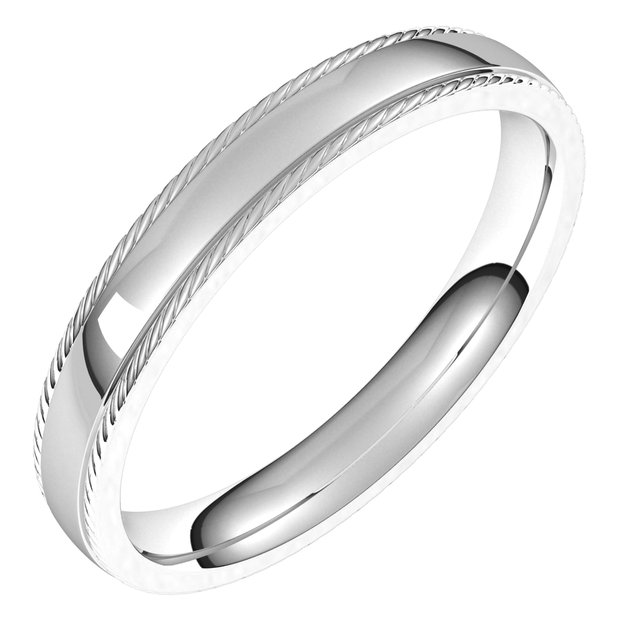 14K White 3 mm Rope Half Round Comfort Fit Band Size 10
