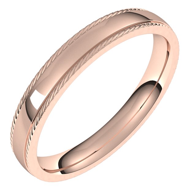 14K Rose 3 mm Rope Half Round Comfort Fit Band Size 10