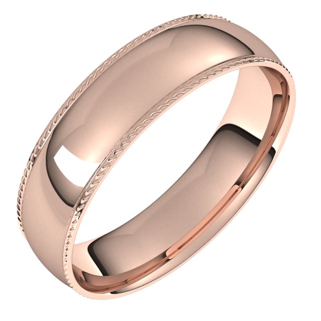14K Rose 5 mm Rope Half Round Comfort Fit Band Size 5