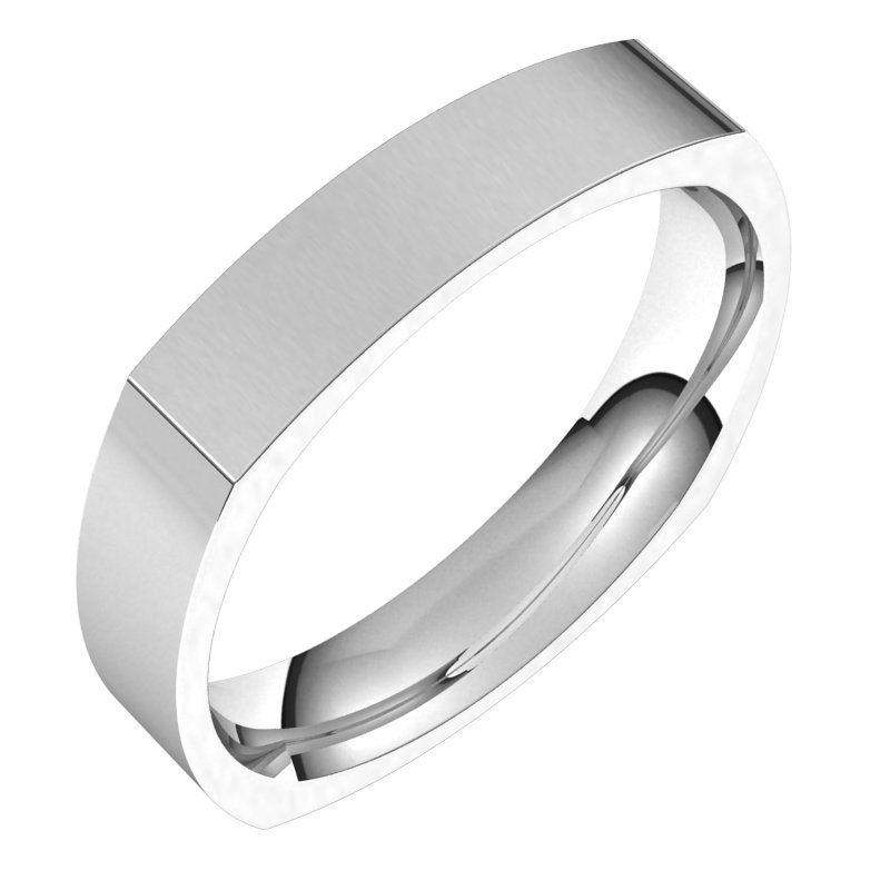 14K White 4 mm Square Comfort Fit Band Size 10