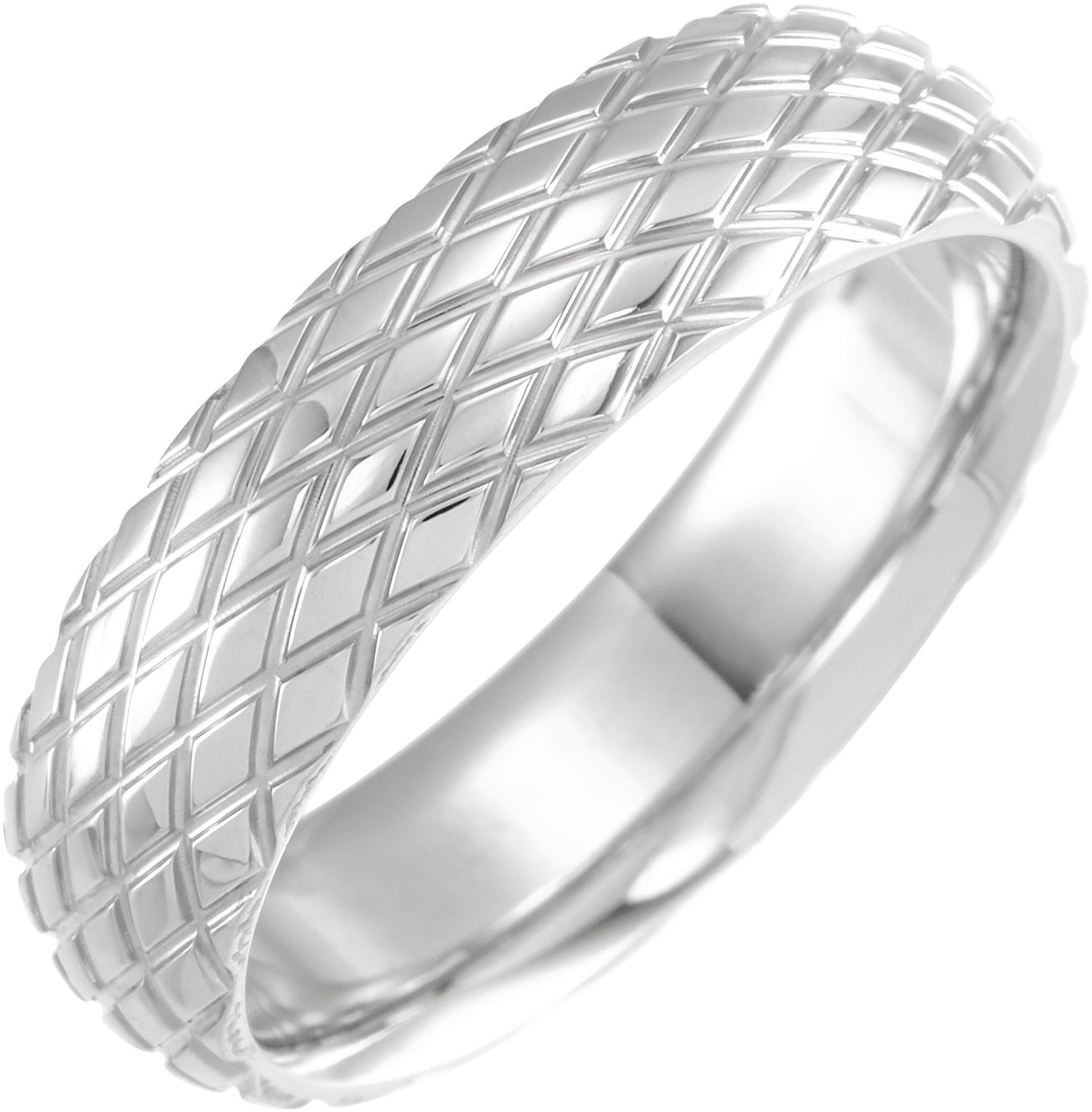 18K White 6 mm Rhombus Patterned Band Size 8.5