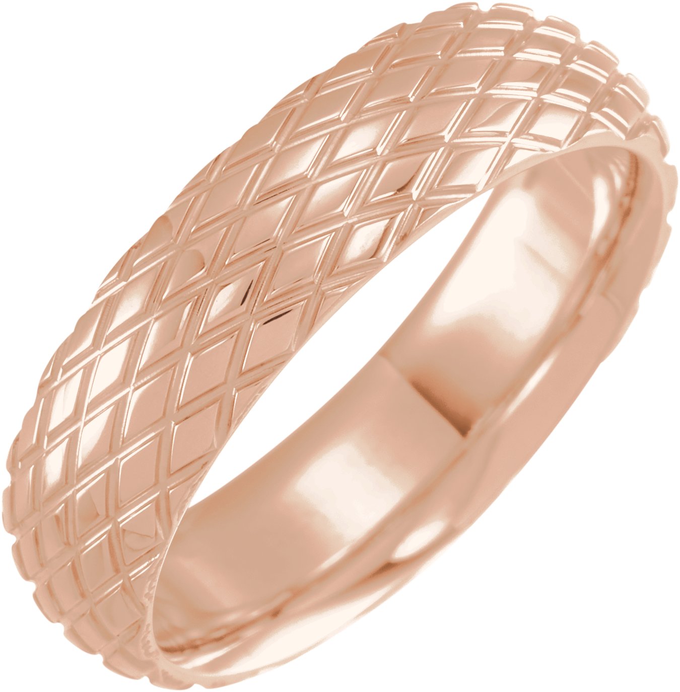 14K Rose 6 mm Rhombus Patterned Band Size 9.5