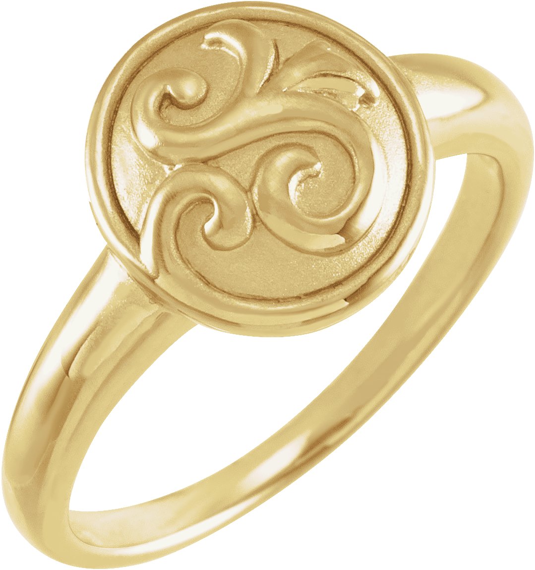 14K Yellow Scroll Design Circle Ring