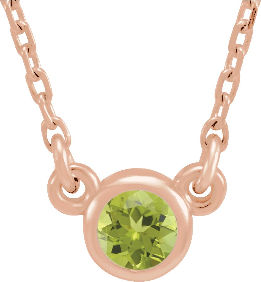 14K Rose 3 mm Round Peridot Bezel Set Solitaire 16 inch Necklace Ref. 14244538