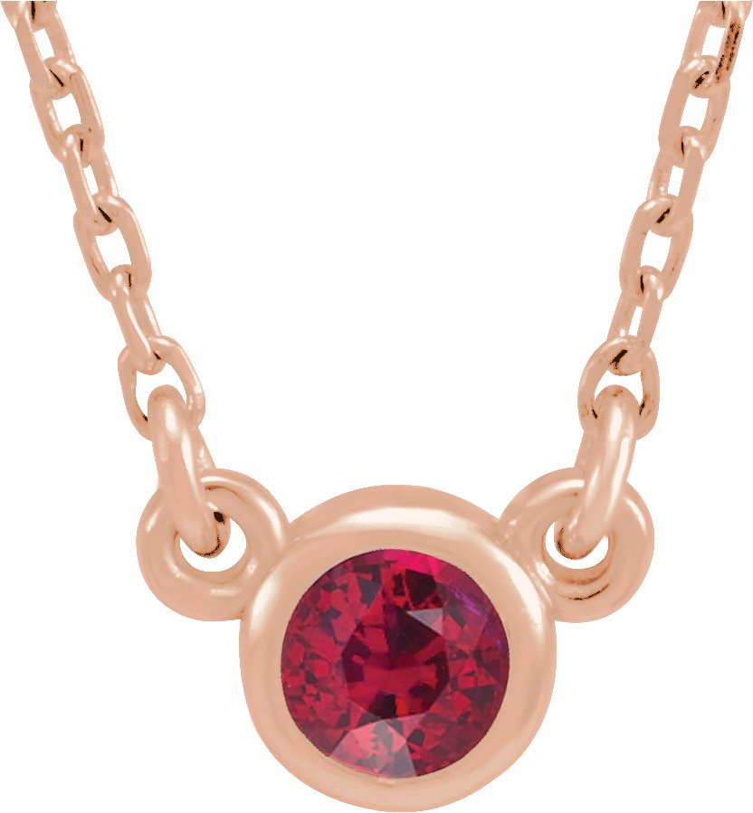 14K Rose 3 mm Round Natural Ruby Solitaire 16 Necklace