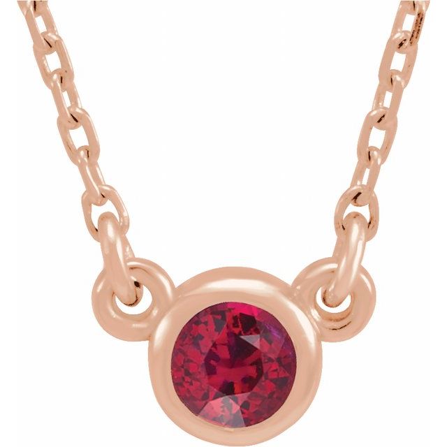 14K Rose 3 mm Round Natural Ruby Solitaire 16" Necklace
