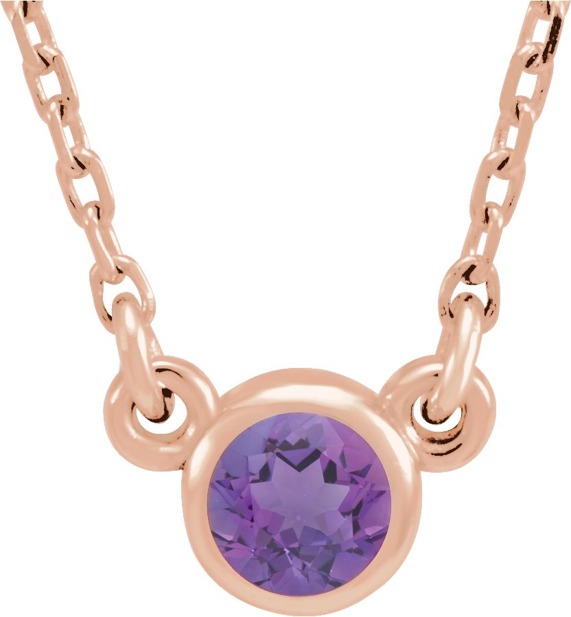 14K Rose 4 mm Round Amethyst Bezel-Set Solitaire 16 Necklace