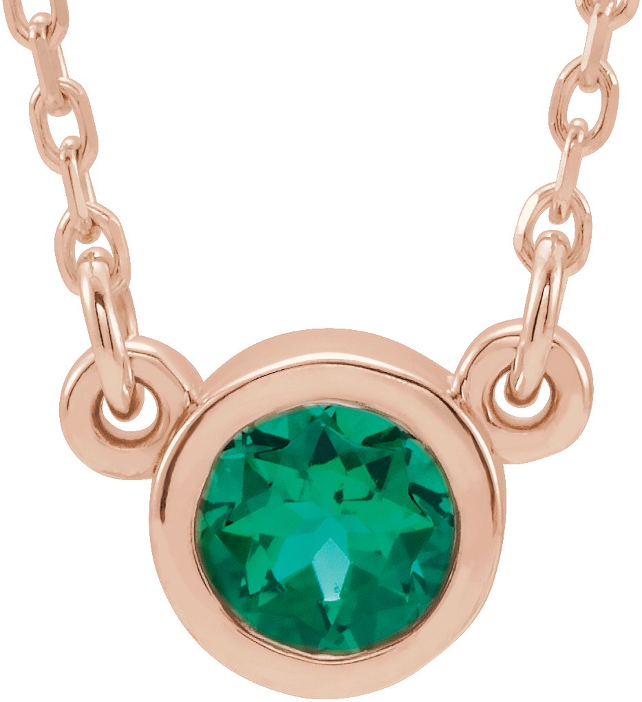 14K Rose 4 mm Round Emerald Bezel Set Solitaire 16 inch Necklace Ref. 14245147