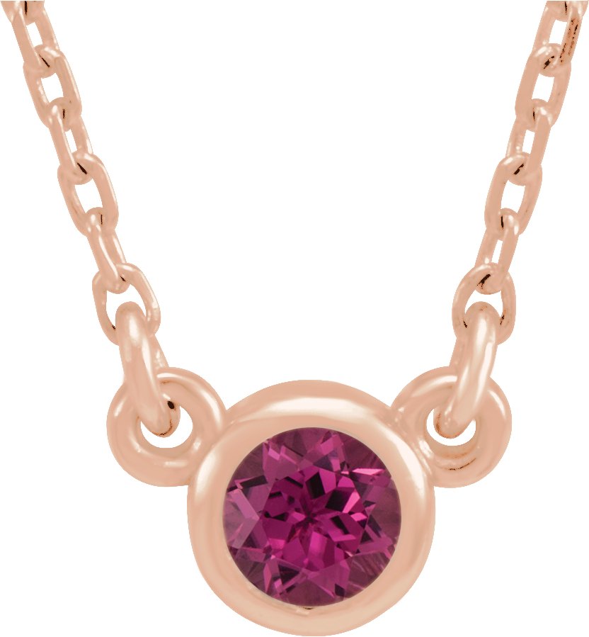 14K Rose 3 mm Round Natural Pink Tourmaline Solitaire 16" Necklace