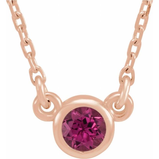 14K Rose 3 mm Round Natural Pink Tourmaline Solitaire 16" Necklace