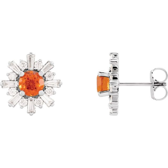 Platinum Natural Mexican Fire Opal & 3/4 CTW Natural Diamond Earrings