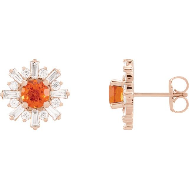 14K Rose Natural Mexican Fire Opal & 3/4 CTW Natural Diamond Earrings