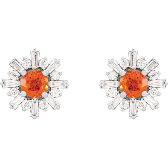 14K White Natural Mexican Fire Opal & 3/4 CTW Natural Diamond Earrings