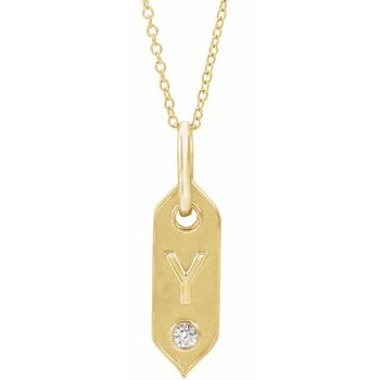 14K Yellow Initial Y .05 CT Diamond 16 18 inch Necklace Ref. 16917274