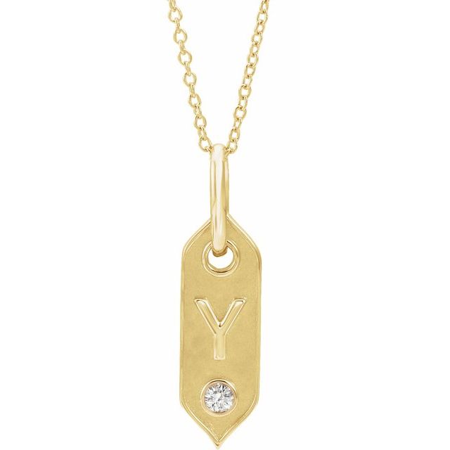 14K Yellow Initial Y .05 CT Natural Diamond 16-18" Necklace